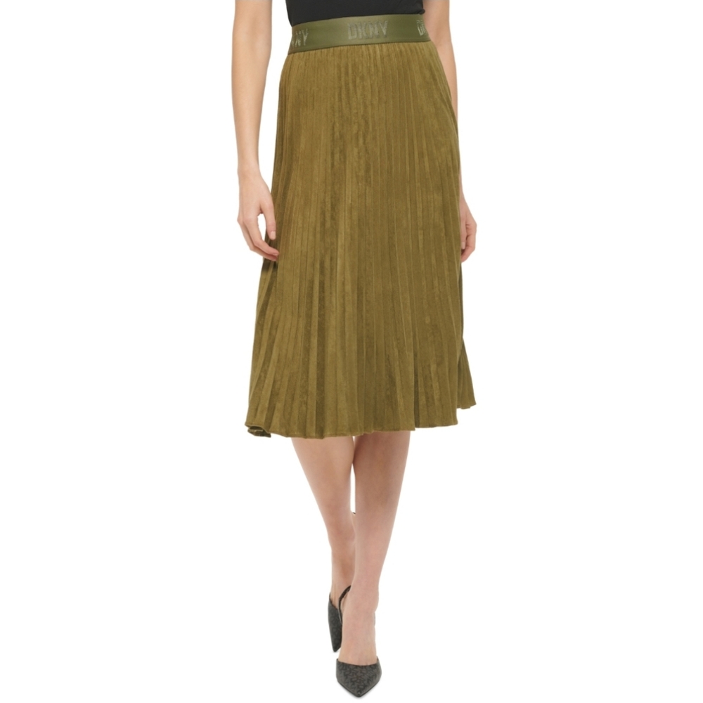 DKNY Faux Suede Pleated Skirt/ L.